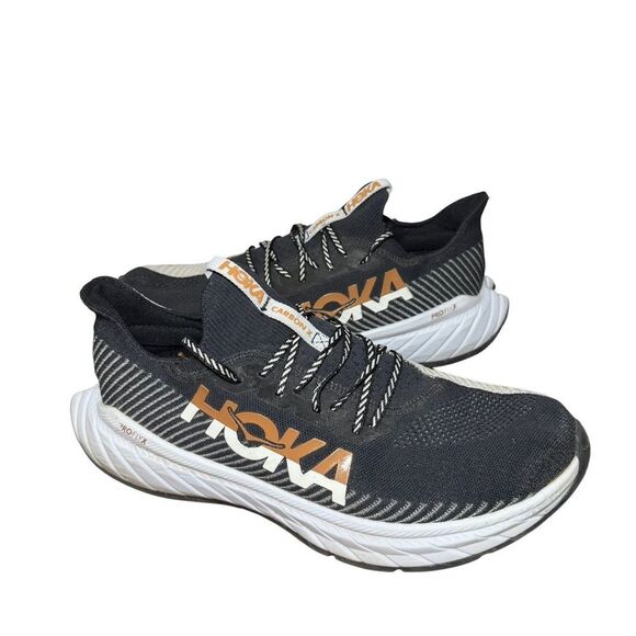 Hoka Men\'s Black White and Tan Running Shoe - Carbon X 2 Style size 13 D main image 5
